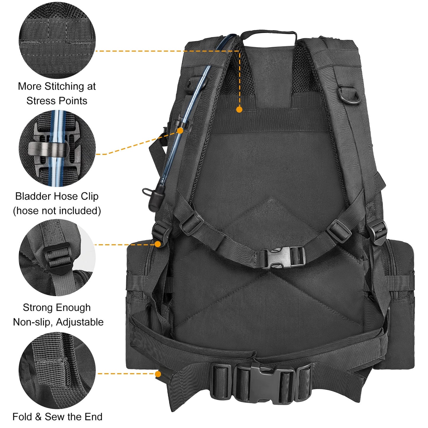 Brightify 60L Camping & Hiking Backpack in black, featuring a spacious 60L capacity, water-resistant polyester material, and multiple compartments. Includes adjustable shoulder straps for comfort and a durable design, perfect for camping, hiking, and outdoor adventures.