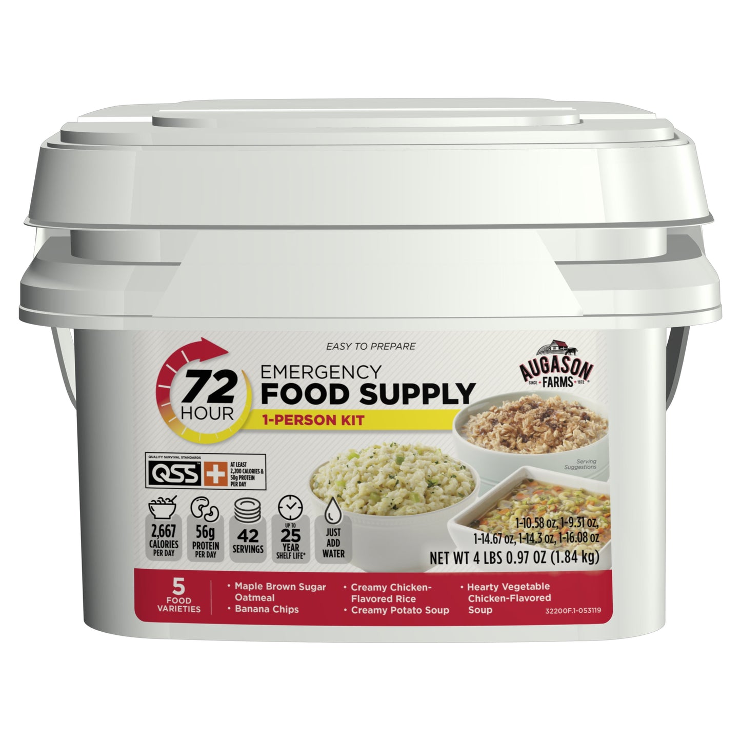 **Alt Text:**
3-day emergency food supply kit with a 5-year shelf life. Prepackaged servings for easy storage, perfect for survival, camping, and emergency preparedness.