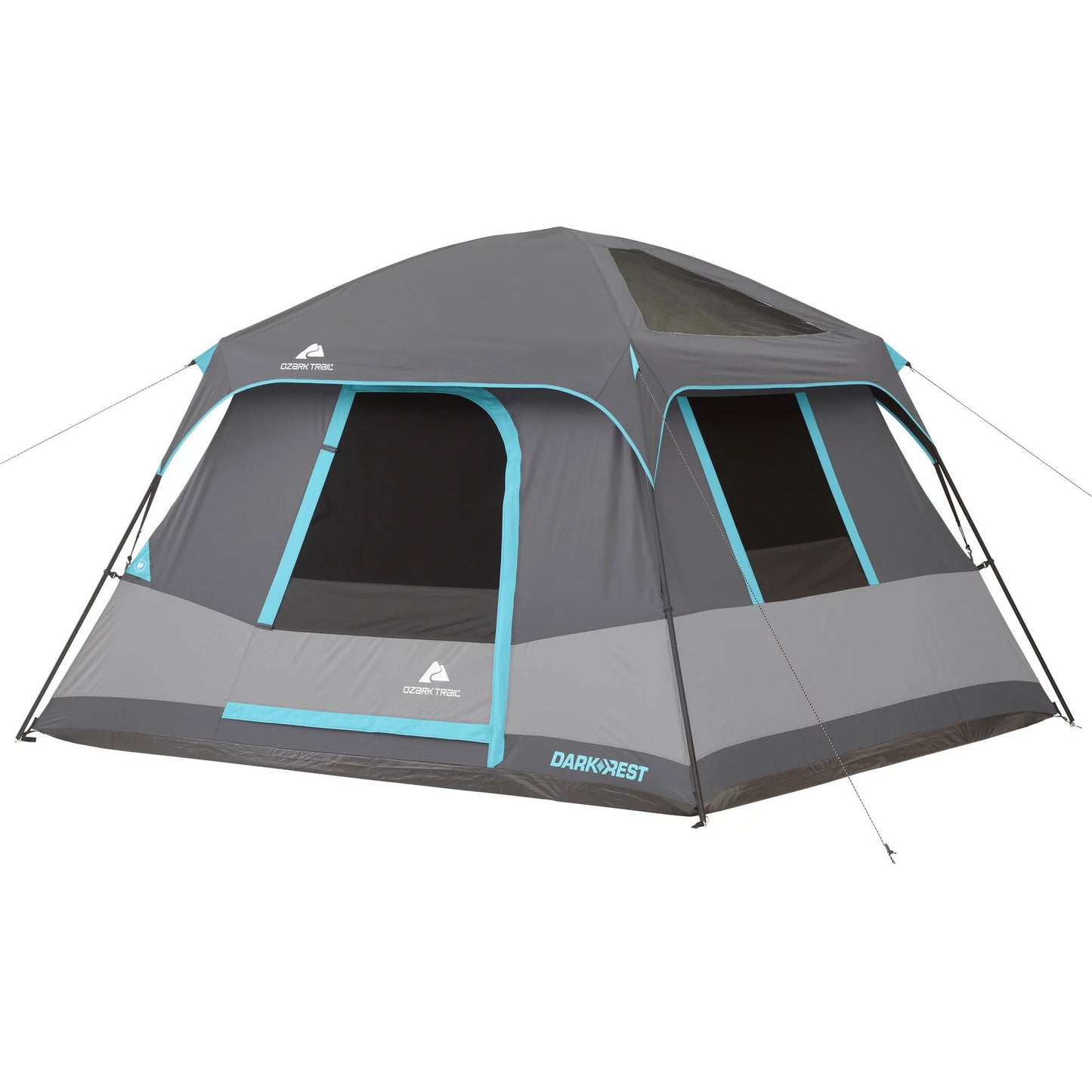 "6-Person Cabin Tent with Skylight set up at a campsite, showcasing its spacious interior and sun-blocking technology."