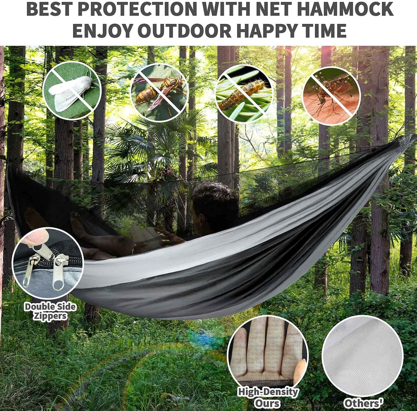 Ultimate Camping Hammock with Mosquito Net & Rain Fly – Portable Single/Double Nylon Parachute Hammock for Adventure & Relaxation, Complete with Heavy-Duty Tree Straps