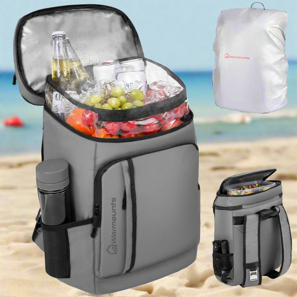 WARMOUNTS Backpack Cooler Insulated 36 Cans W/ Insulating Cover, Upgraded Leakproof Soft Cooler Backpack 2 Compartment for Camping Hiking Picnic Beach