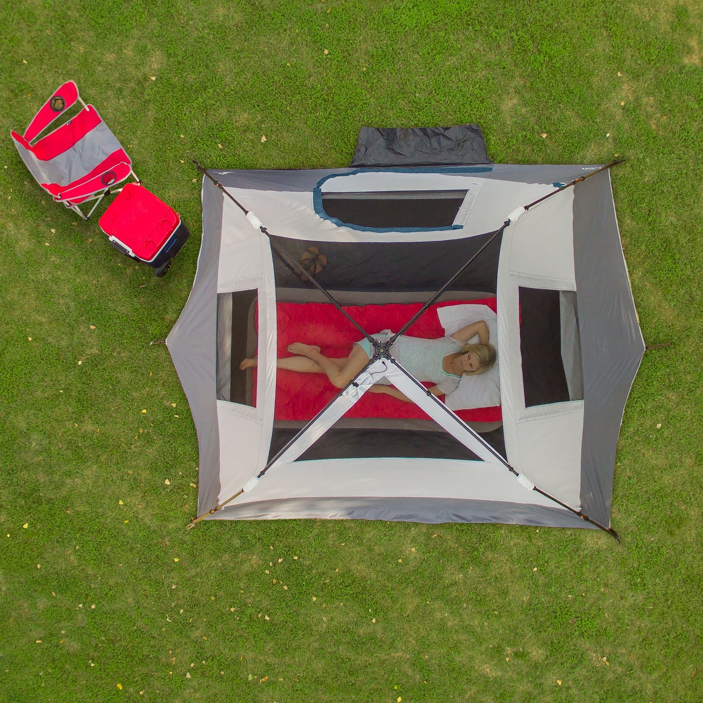 "Ozark Trail 6-Person Instant Cabin Tent with LED light - spacious 10' x 9' design for family camping comfort."