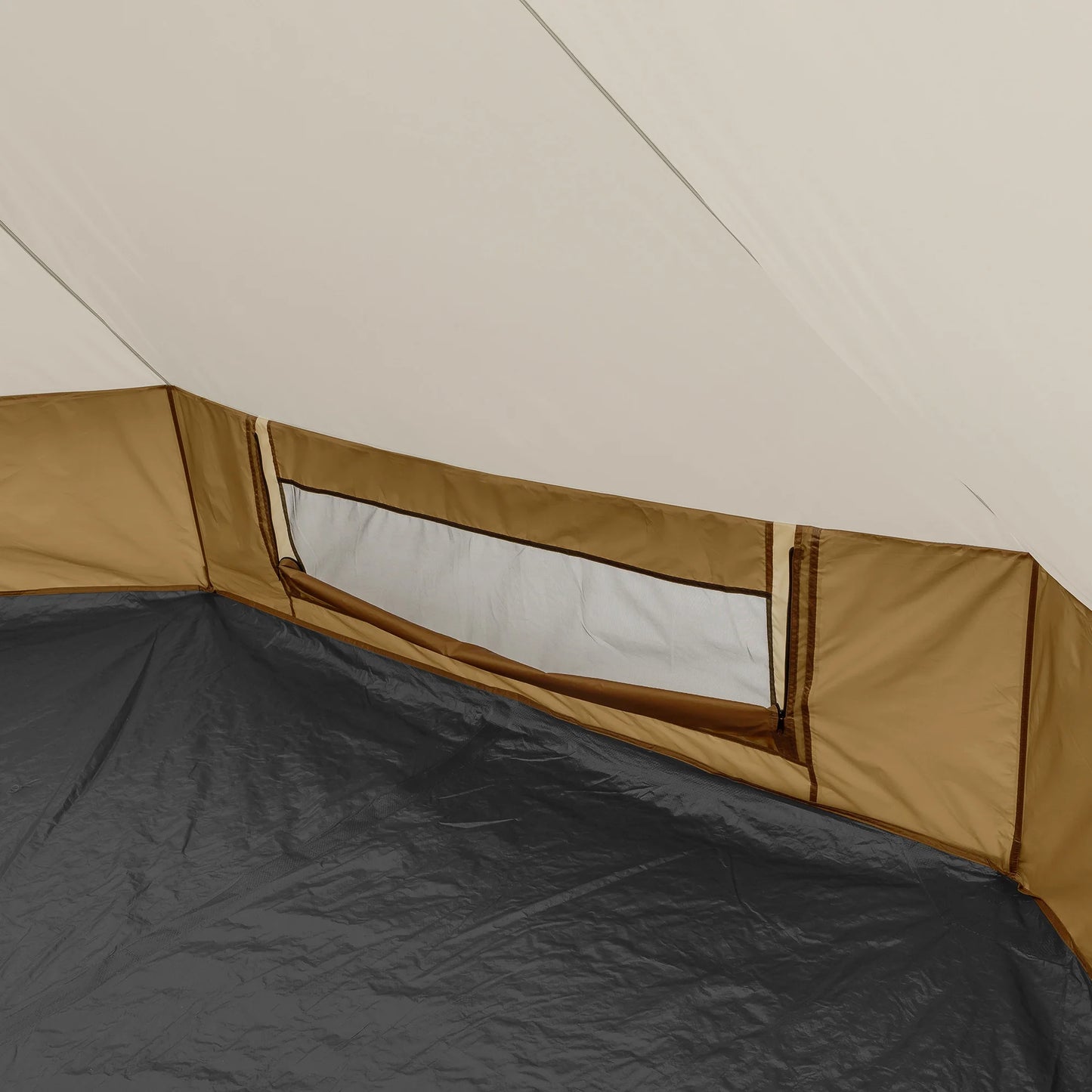 "8-Person Instant Cabin Tent set up in a campsite, showcasing its spacious interior, LED lighted poles, and durable design."