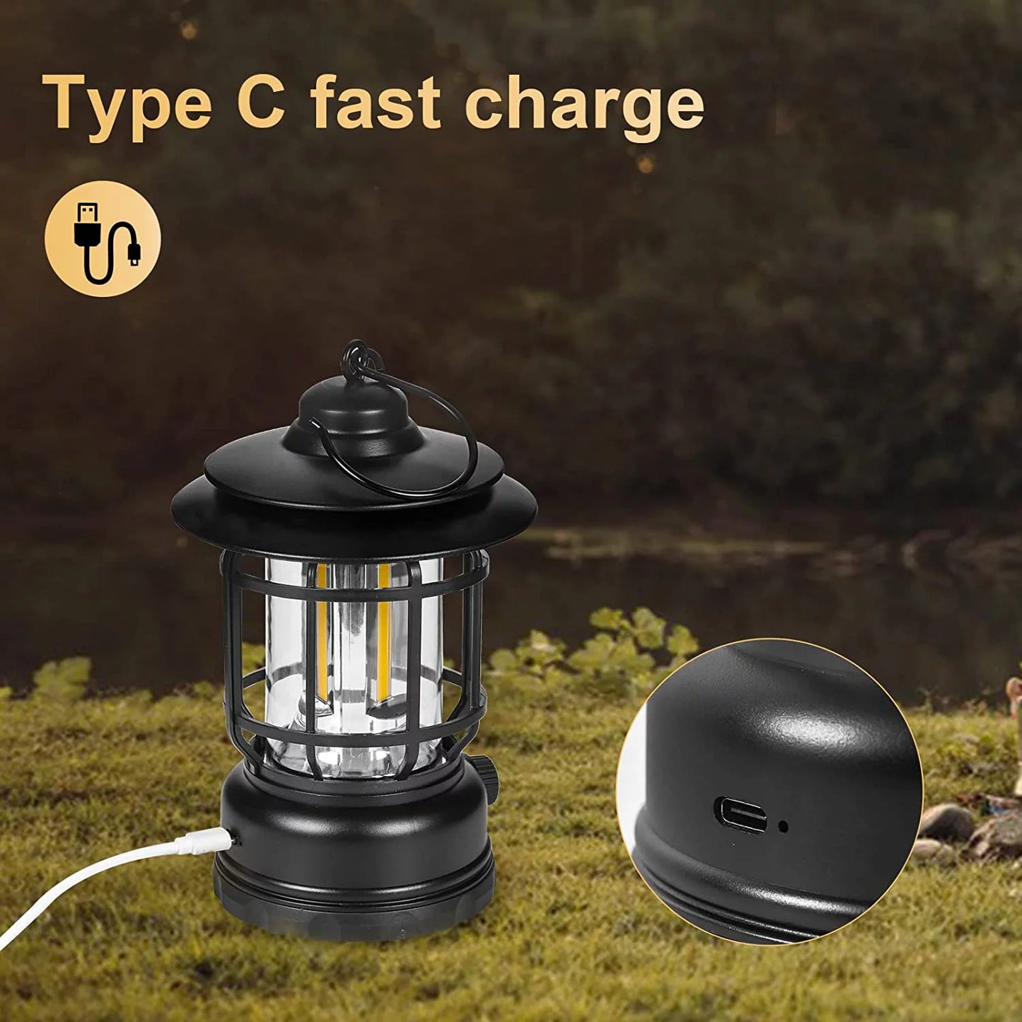 360° COB LED emergency lantern with USB-C charging. Provides 1000 lumens of bright light, weatherproof design, and compact portability for emergencies and outdoor adventures.