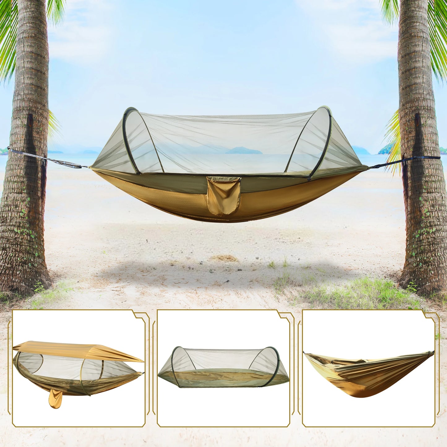 3-in-1 Portable Camping Hammock Tent - 550Lbs Capacity, Compact Design (15.7 x 9 inches) - Black