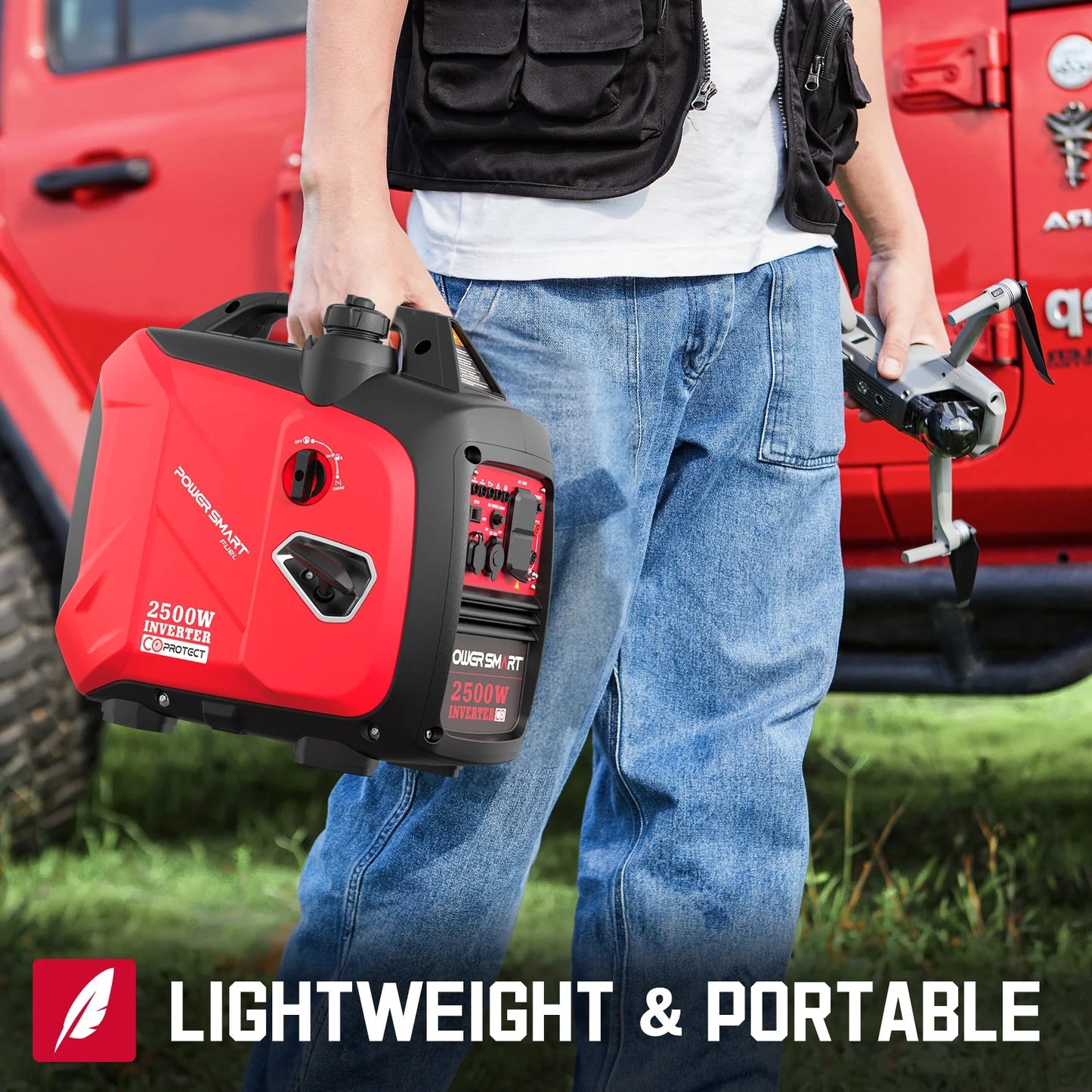 PowerSmart Portable Inverter Gas Generator with CO detection, low oil shutdown, and lightweight design for camping and emergencies.
