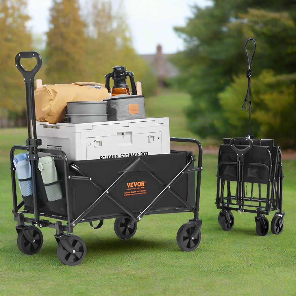 VEVOR Collapsible Folding Wagon, 2 Cu.Ft Beach Wagon Cart with All-Terrain 5In Wheels, Heavy Duty Folding Wagon Cart 220 Lbs Weight Capacity with Drink Holders, Sports Wagon for Camping, Shopping, Gar