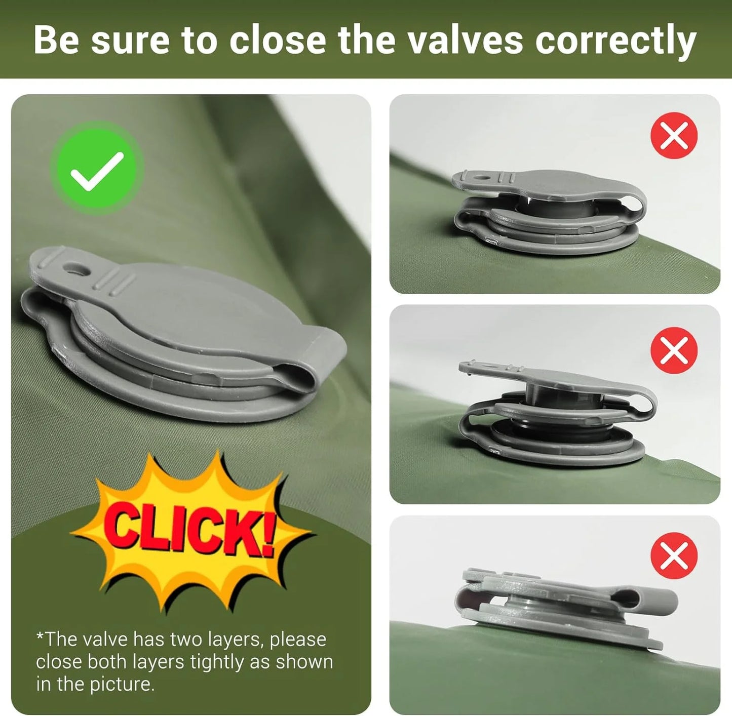 Image of a double camping pad with a 79"x55" size, featuring a built-in foot pump, waterproof 40D nylon material, and ripple air cell design, ideal for camping and emergency preparedness, displayed on a clean white background.