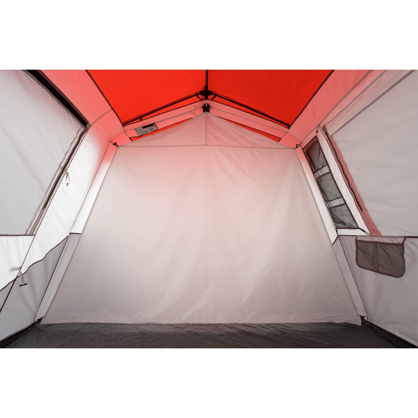 \"8-Person Instant Cabin Tent set up in a campsite, showcasing its spacious interior, LED lighted poles, and durable design."