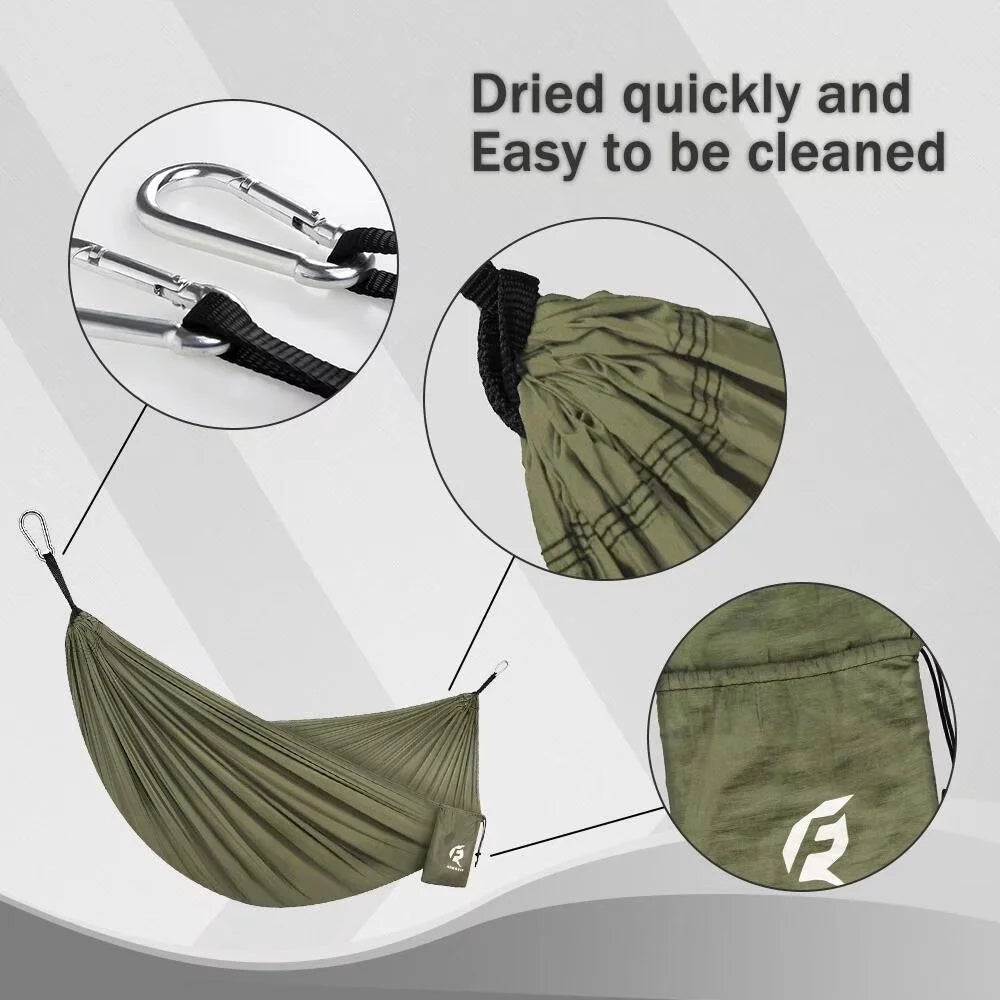 QUANFENG Lightweight Single Camping Hammock - Supports 400 lbs - Perfect for Outdoor Adventures (Green)