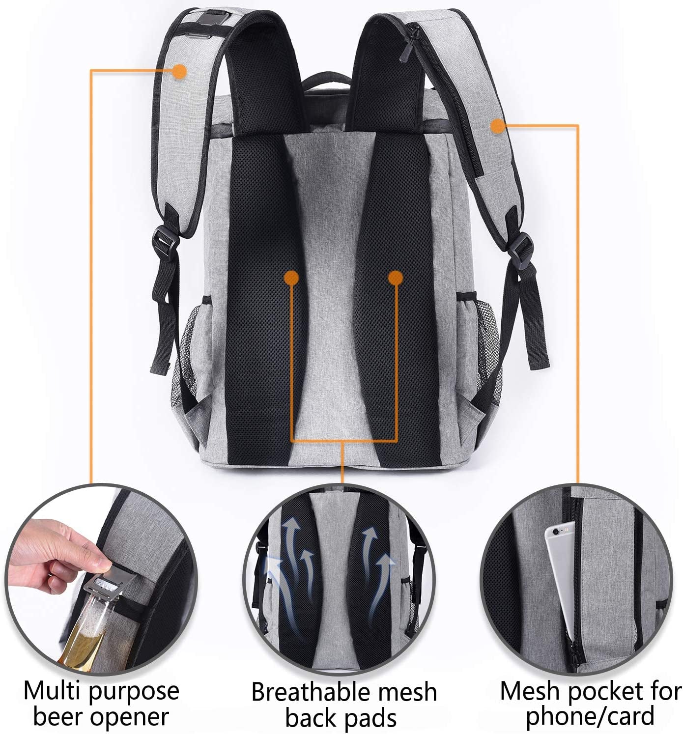 FORICH Lightweight Waterproof Backpack Cooler - Insulated, Leakproof Soft Cooler for Work, Beach, Picnics, Camping & Hiking - Holds 30 Cans
