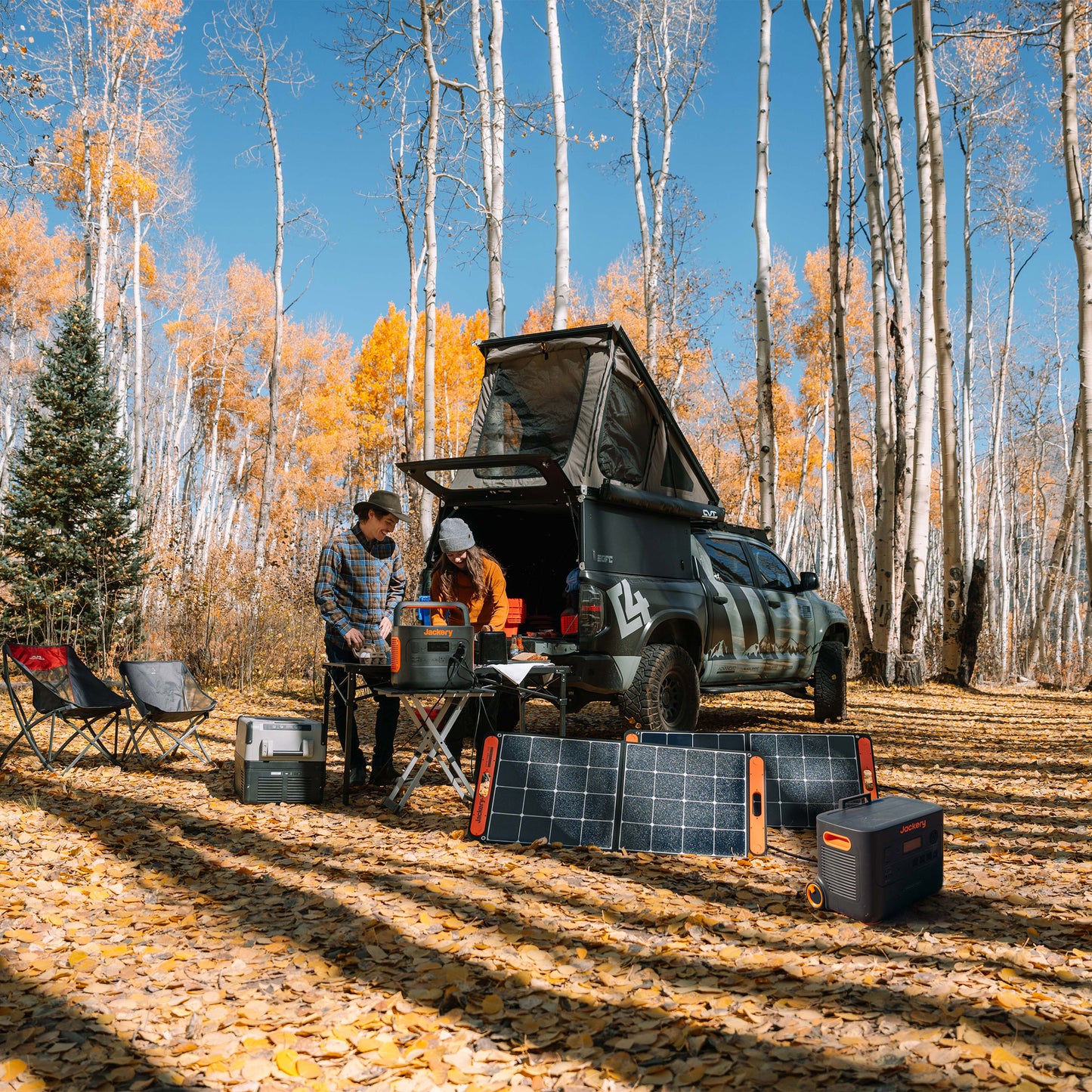 Portable solar generator with 3000W capacity, 2x 100W waterproof solar panels, and a wheeled design. Ideal for camping, emergencies, and off-grid power needs.