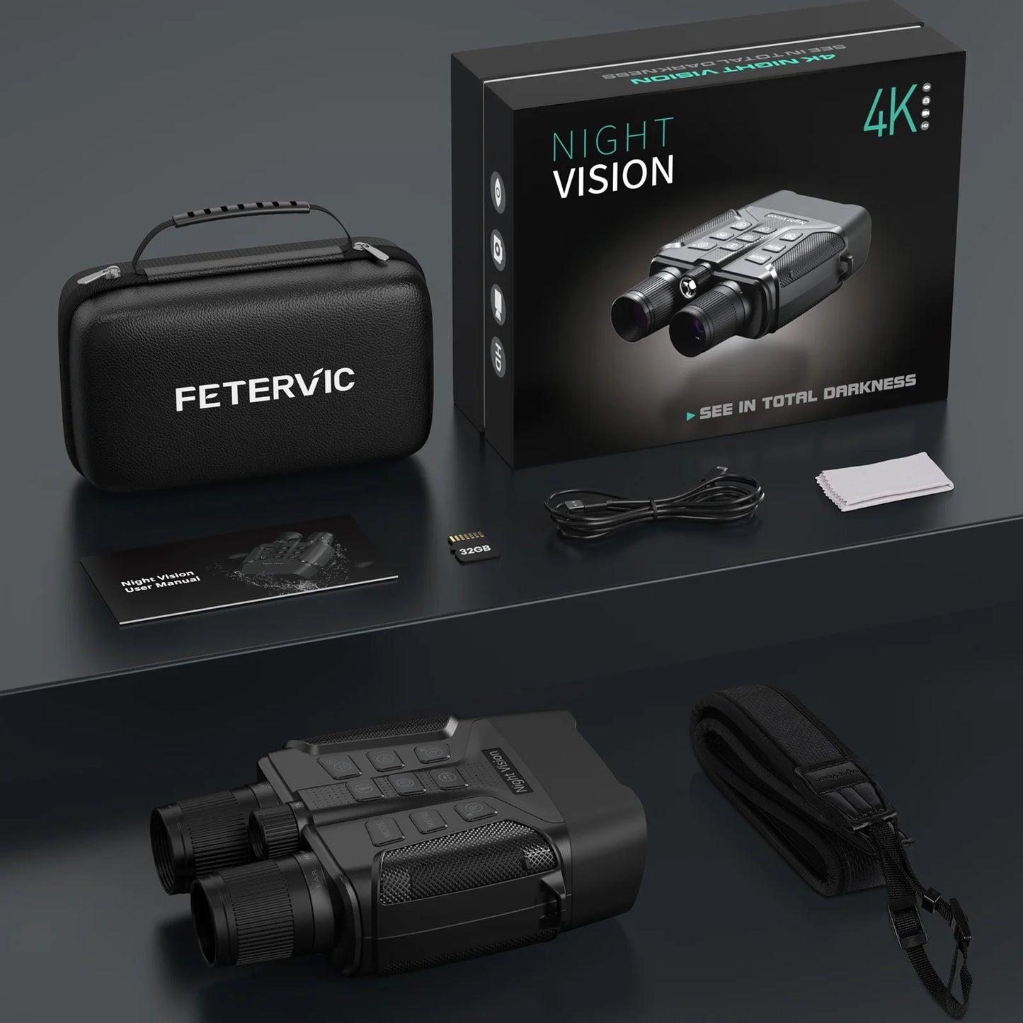4K Night Vision Goggles - 5X Zoom, Waterproof Binoculars with 32GB Card & Rechargeable Battery for Hunting Adventures