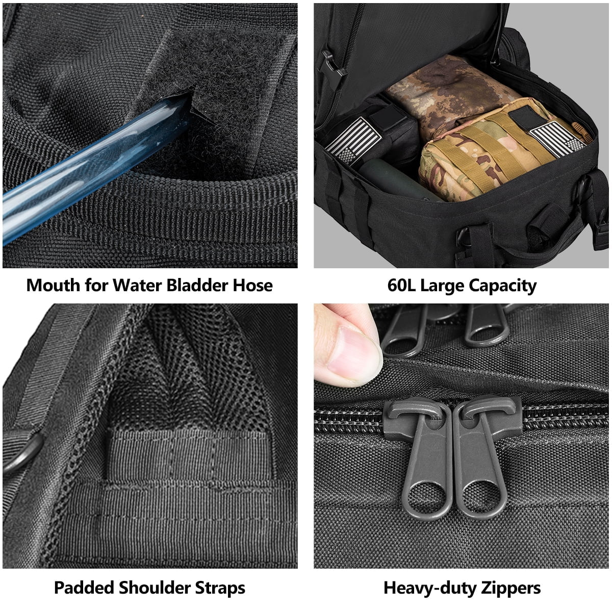 "Brightify 60L Camping & Hiking Backpack in black - water-resistant, spacious, and perfect for outdoor adventures."