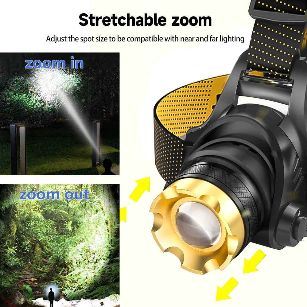 "90000 Lumen Motion-Sensing Headlamp - ultra-bright emergency and observation light with rechargeable design."