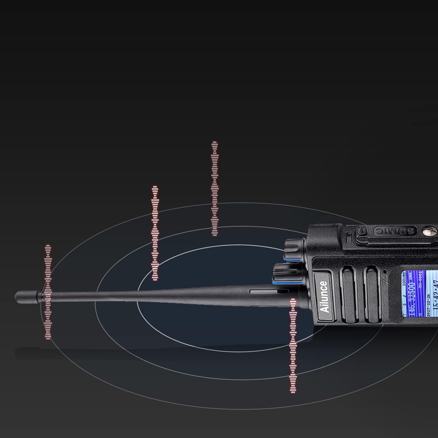 Image of the HD1 Dual Band Two-Way Radio featuring a durable design, long-range capability, and emergency alarm, ideal for outdoor adventures and emergency preparedness, displayed on a clean white background.