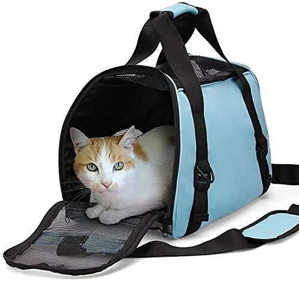 Airline-Approved Soft-Sided Pet Carrier for Cats and Small Dogs - Portable, Foldable Comfort Bag (Blue)