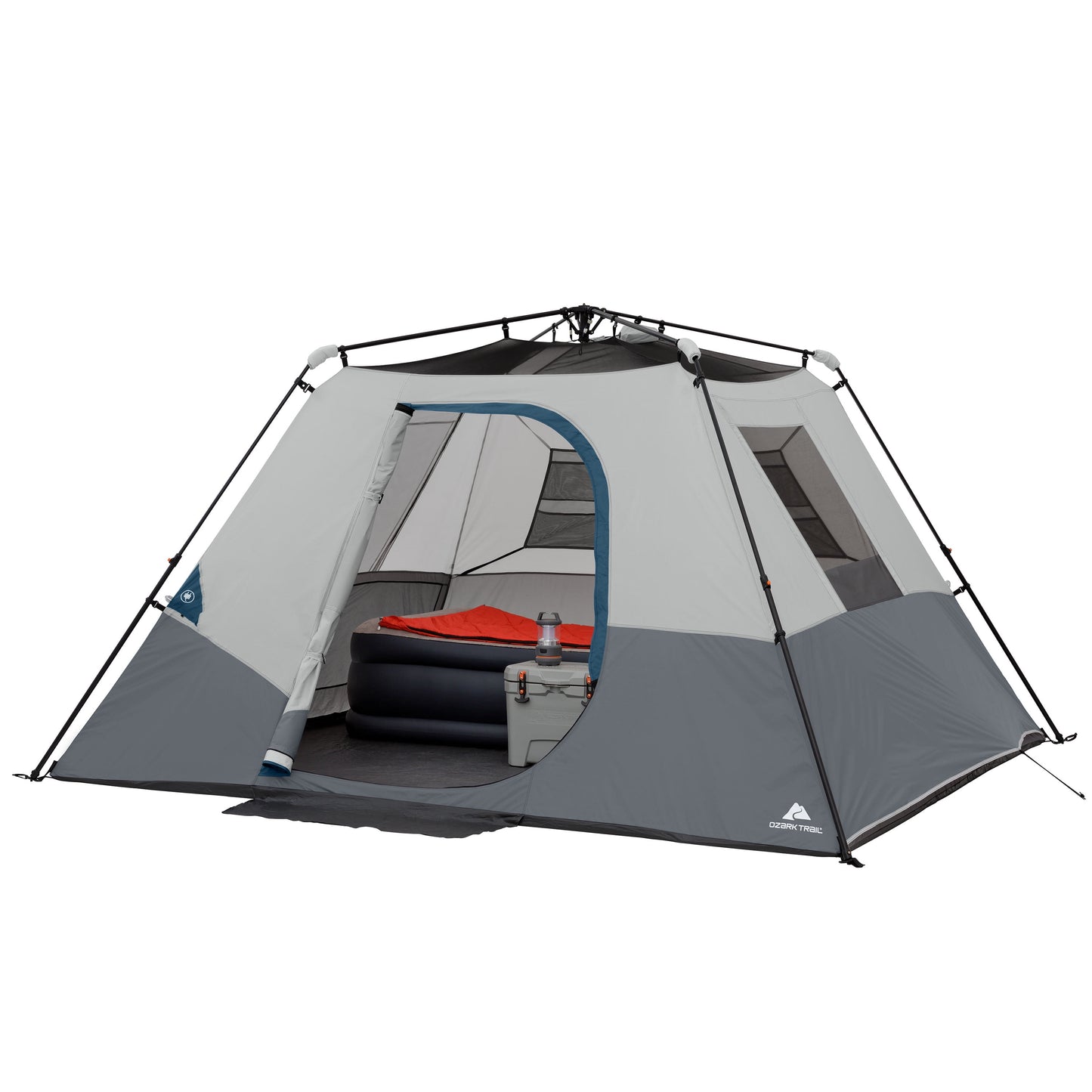 "Ozark Trail 6-Person Instant Cabin Tent with LED light - spacious 10' x 9' design for family camping comfort."