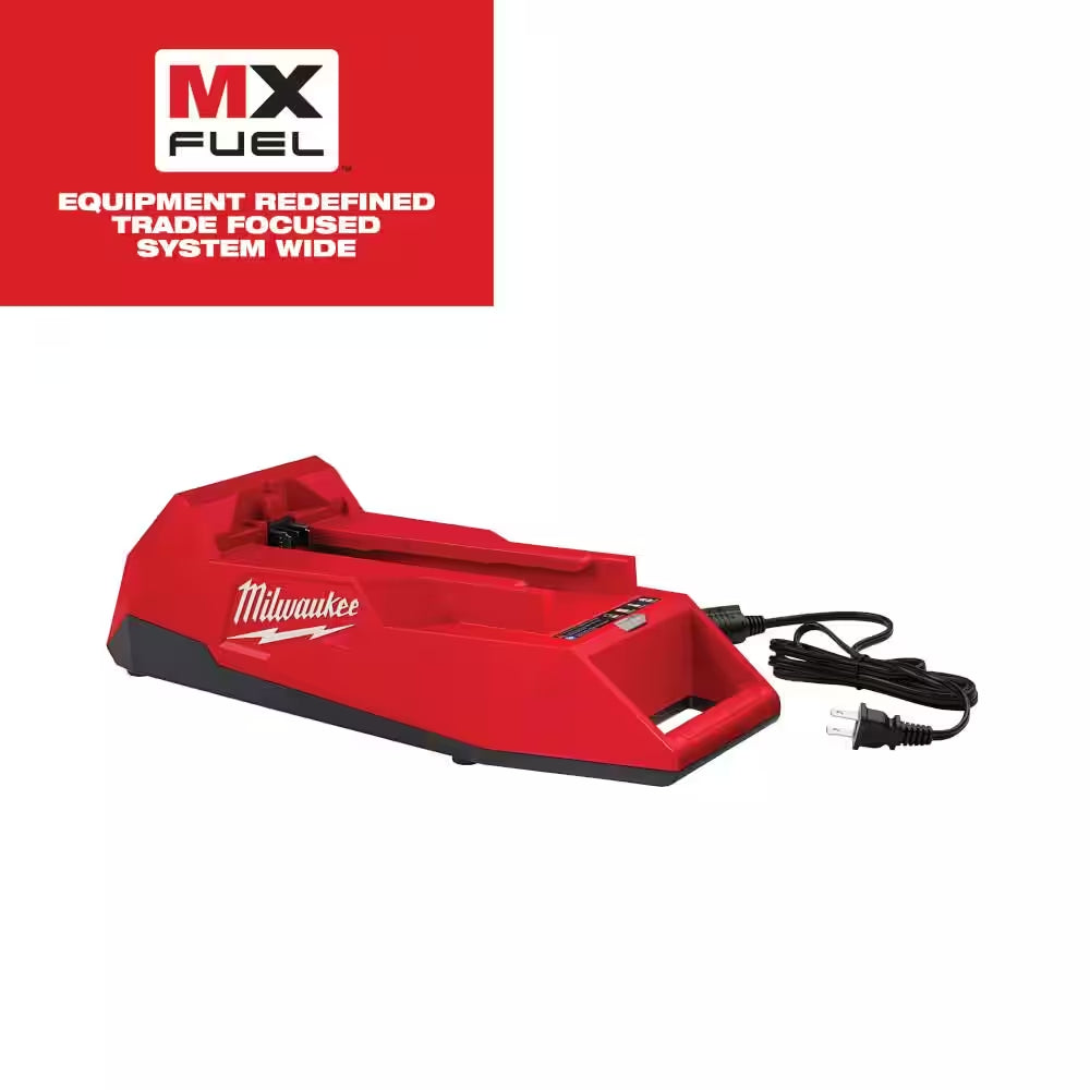 Image of the MX FUEL 3600W/1800W Portable Battery Generator with 2 XC batteries and a charger, showcasing a compact design with an integrated carry handle, displayed on a clean white background.