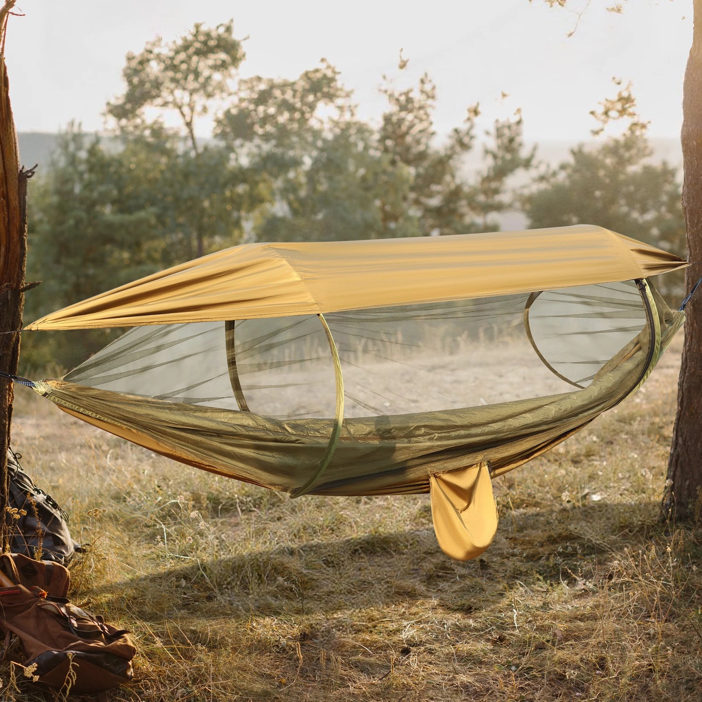 3-in-1 Portable Camping Hammock Tent - 550Lbs Capacity, Compact Design (15.7 x 9 inches) - Black