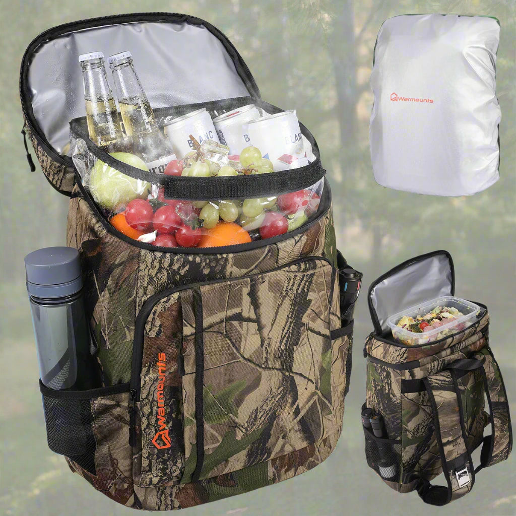 WARMOUNTS Backpack Cooler Insulated 36 Cans W/ Insulating Cover, Upgraded Leakproof Soft Cooler Backpack 2 Compartment for Camping Hiking Picnic Beach