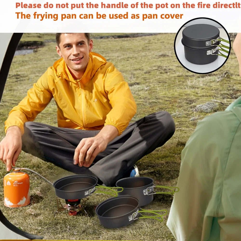 Emergency Cookware Set featuring a stackable, non-stick design, lightweight build, and compact size, perfect for camping, bug-out bags, and emergency preparedness.