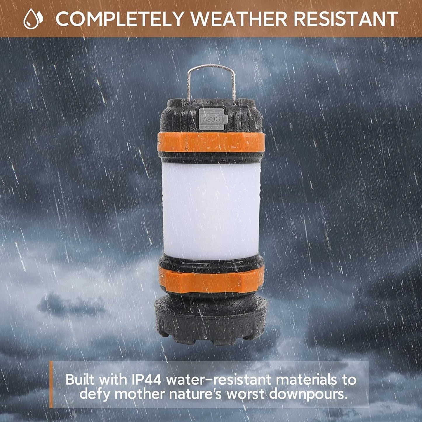 Image of a camping lantern with a 4000mAh power bank, featuring USB and solar charging, adjustable brightness, and a durable design, perfect for camping and emergency preparedness, displayed on a clean white background.