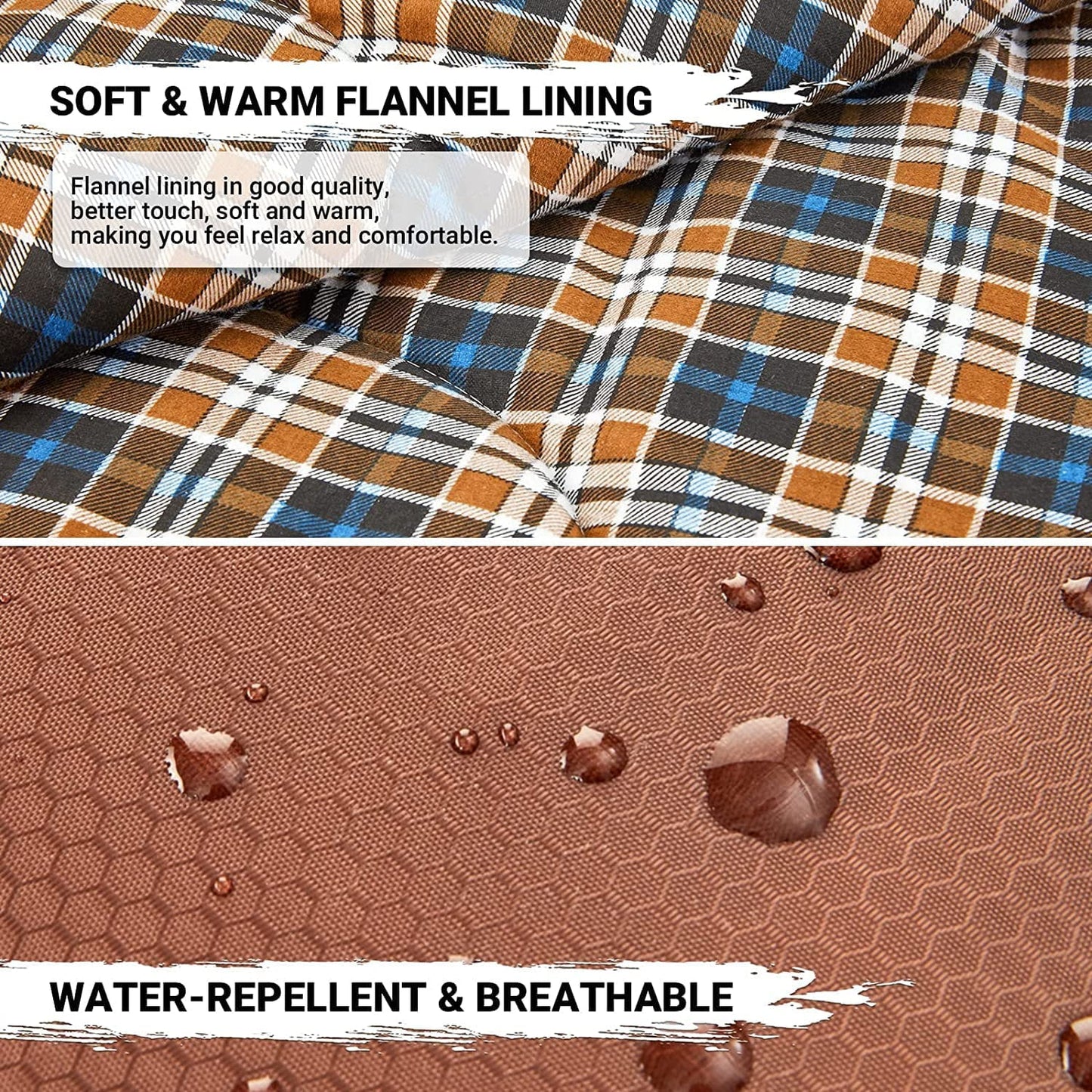 Big & Tall 4-Season Water-Resistant Flannel Sleeping Bag - XL Lightweight for Cold Weather | Perfect for Camping & Backpacking - Coffee Color, Left Zip
