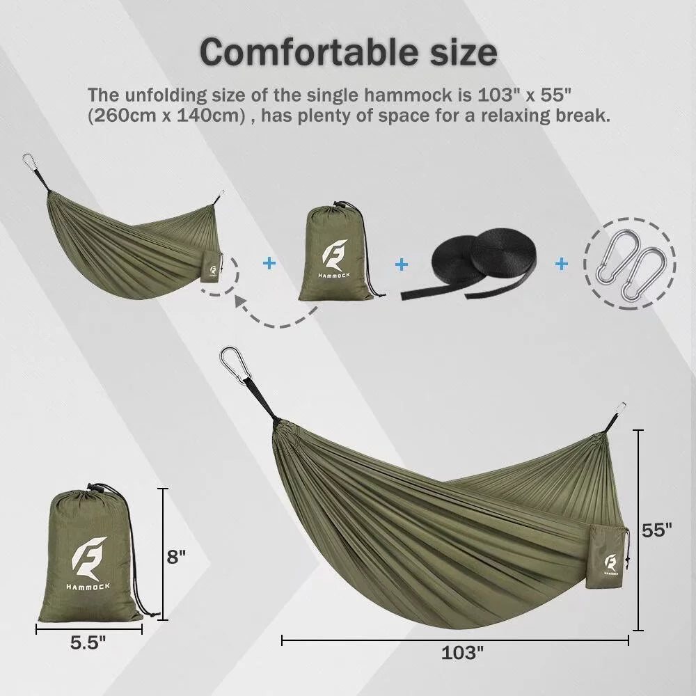 QUANFENG Lightweight Single Camping Hammock - Supports 400 lbs - Perfect for Outdoor Adventures (Green)