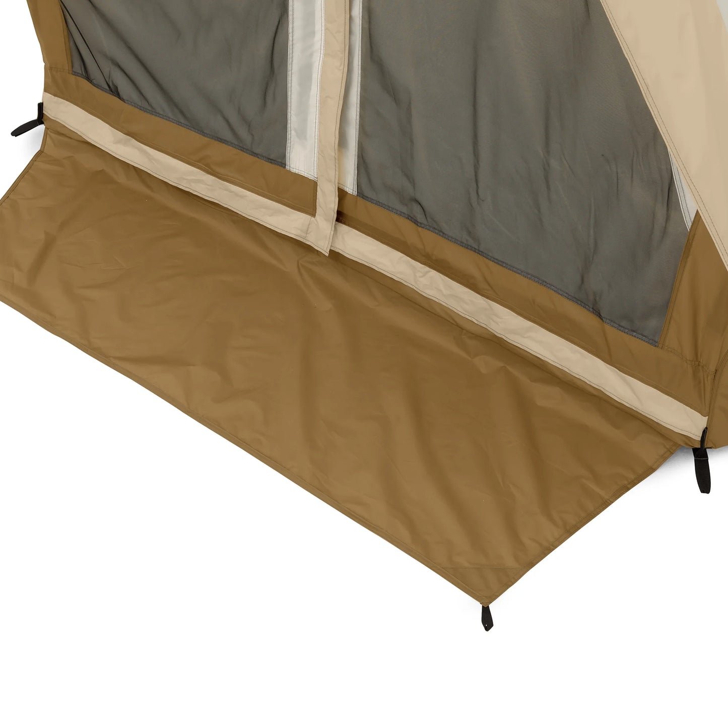 "8-Person Instant Cabin Tent set up in a campsite, showcasing its spacious interior, LED lighted poles, and durable design."