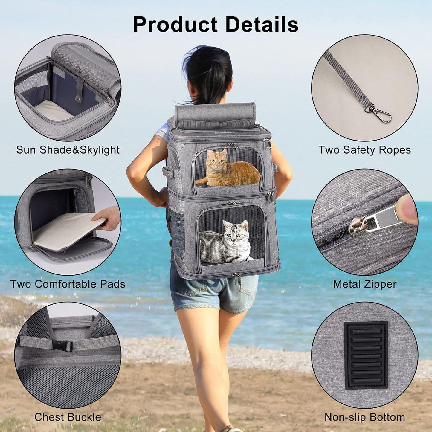 Ultimate 2-in-1 Double Pet Carrier Backpack - Perfect for Small Cats and Dogs, Super Ventilated, Ideal for Traveling, Hiking, and Camping!