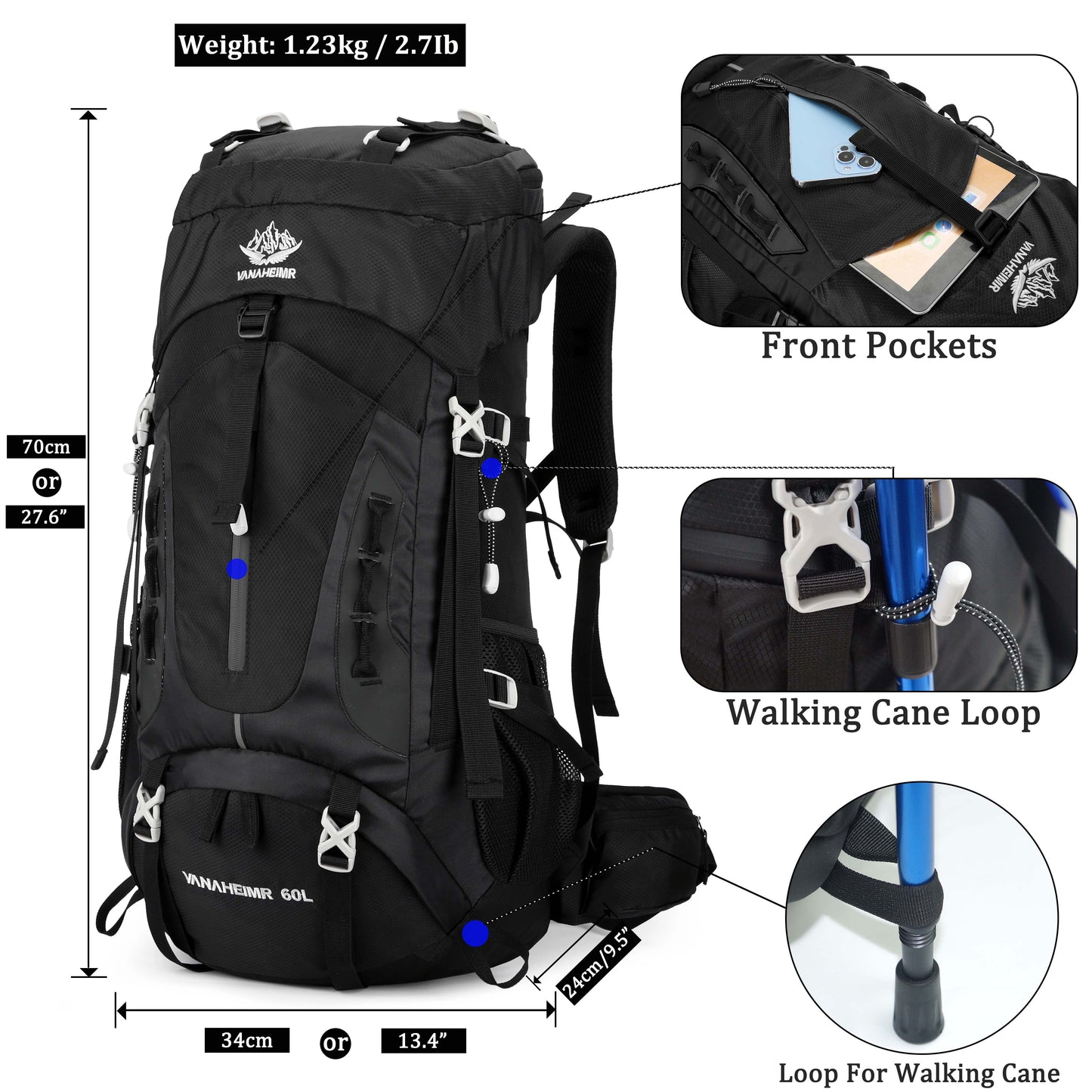 "TrekMate 60L Waterproof Travel Backpack with rain cover - perfect for hiking, camping, and outdoor adventures."