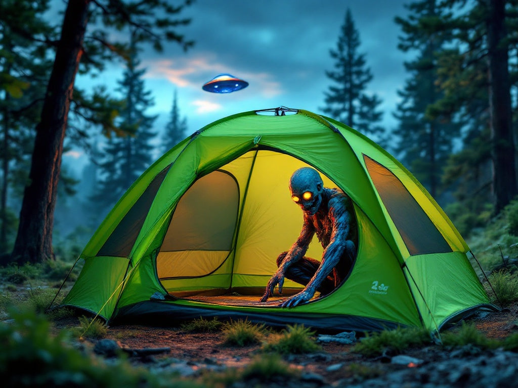 "4-Person Pop-Up Camp Tent - waterproof with large side screen windows and easy automatic setup in green."