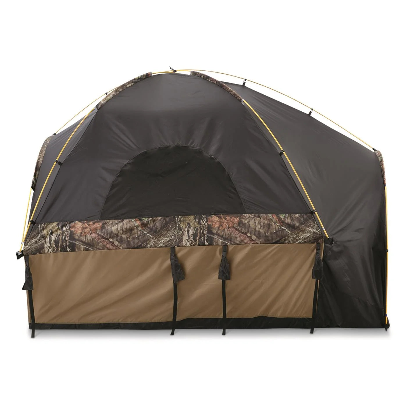 "Guide Gear Compact Premium Truck Tent set up on a truck bed, showcasing its spacious design and durable features."
