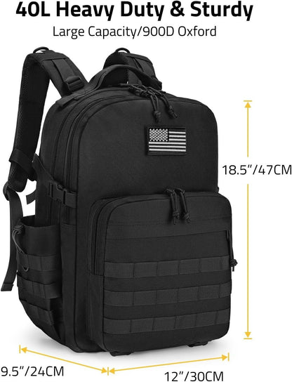 40L Waterproof Outdoor Camping Backpack – Versatile Hiking Day Pack with Bottle Holder for Men and Women, Perfect for Travel and Everyday Use, Black