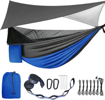Ultimate Camping Hammock with Mosquito Net & Rain Fly – Portable Single/Double Nylon Parachute Hammock for Adventure & Relaxation, Complete with Heavy-Duty Tree Straps