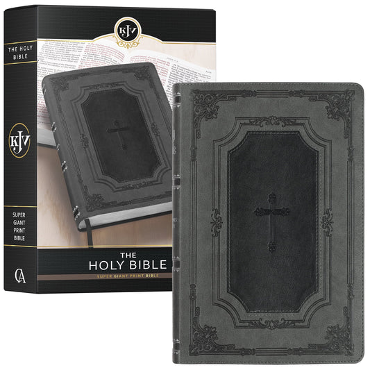Super Giant Print KJV Holy Bible - Red Letter Edition with Thumb Index & Ribbon Marker, Faux Leather, Gray/Black