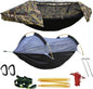 Image of the Camping Hammock with Mosquito Net & Rain Fly, featuring a durable design, heavy-duty capacity, and integrated protection, ideal for camping, hiking, and outdoor adventures, displayed on a clean white background.
