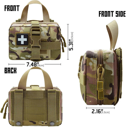 Front view of Fred’s Tactical Rip-Away IFAK Pouch in red – compact and durable first aid bag for emergencies.