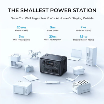 BLUETTI EB3A 600W portable solar generator with 268Wh capacity for camping, home, and emergency power needs.  
