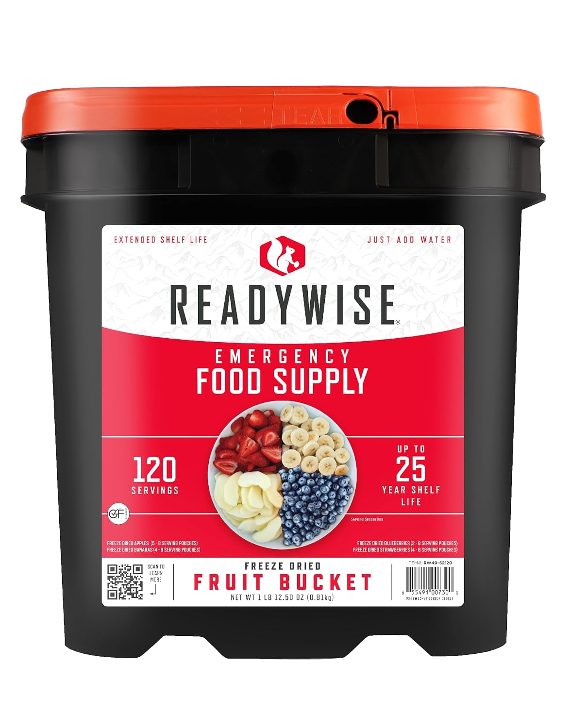 READYWISE - Entrée Grab & Go Bucket, 60 Servings, Emergency, MRE Supply, Premade, Freeze Dried Survival Food for Hiking, Adventure & Camping Essentials, Individually Packaged, 25 Year Shelf Life