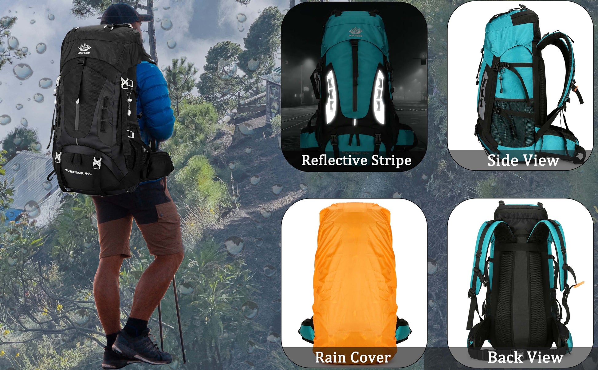 "TrekMate 60L Waterproof Travel Backpack with rain cover - perfect for hiking, camping, and outdoor adventures."
