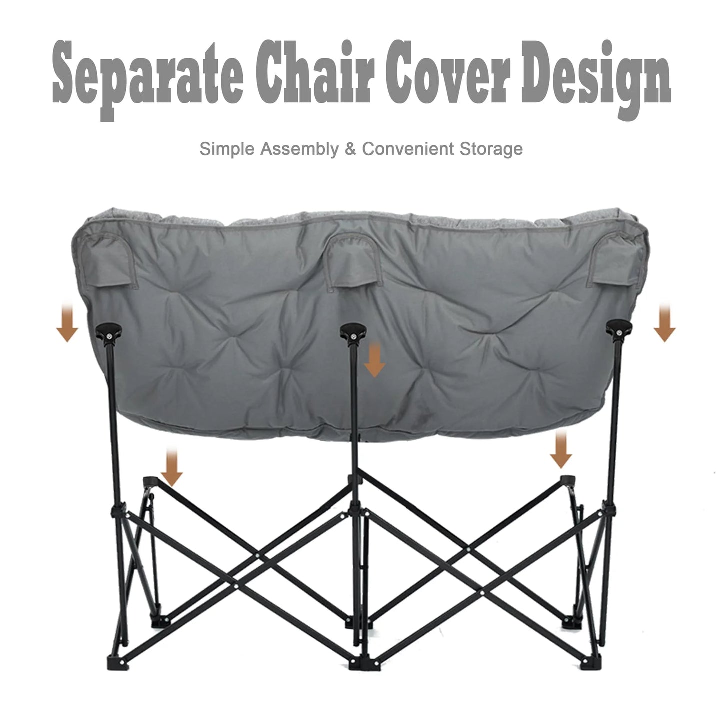 Double Camping Chairs Clearance for Adults, Oversized Padded Loveseat Sofa Chairs, Folding Lawn Chair Support 600Lbs, Grey