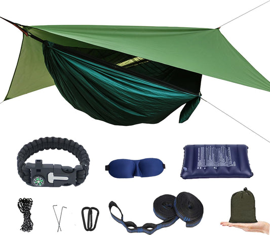 Ultra-Light Camping Hammock with Mosquito Net & Rain Fly - Perfect for Hiking, Backpacking, & Outdoor Adventures!
