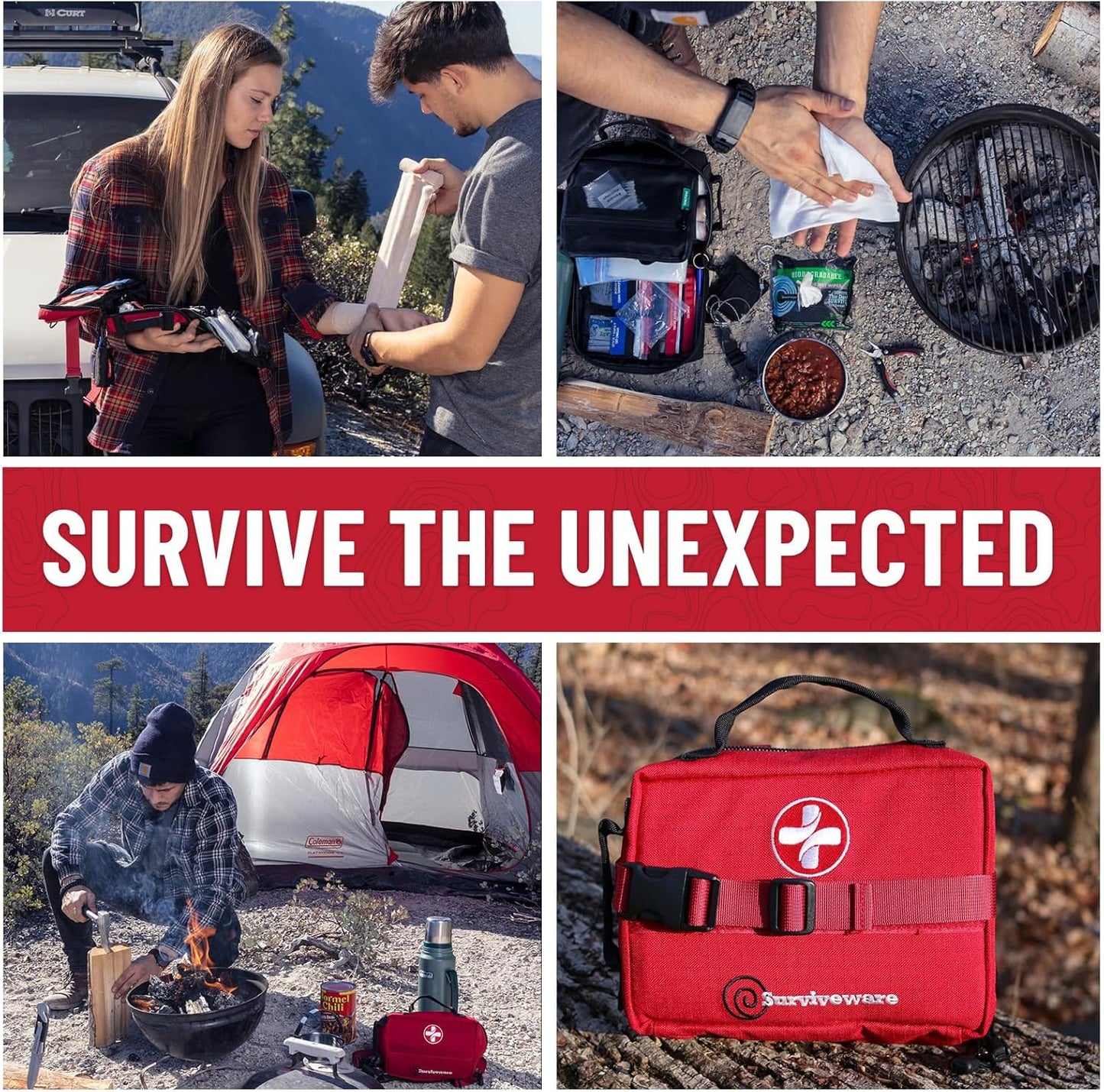 "Survivor's Choice Premium First Aid Kit - military-grade medical supplies in a water-resistant 600D case for emergencies and travel."
