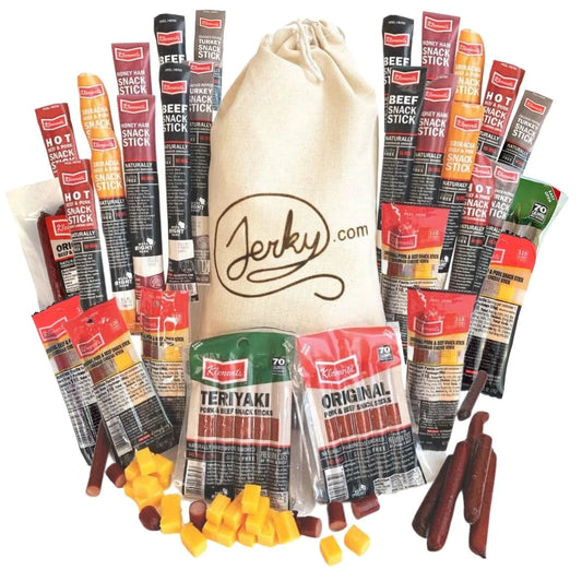 Ultimate Jerky Gift Basket - 52-Piece Variety Pack of Beef, Pork, Turkey & Ham Snack Sticks - High Protein Healthy Treats for Men - Perfect Unique Gift!
