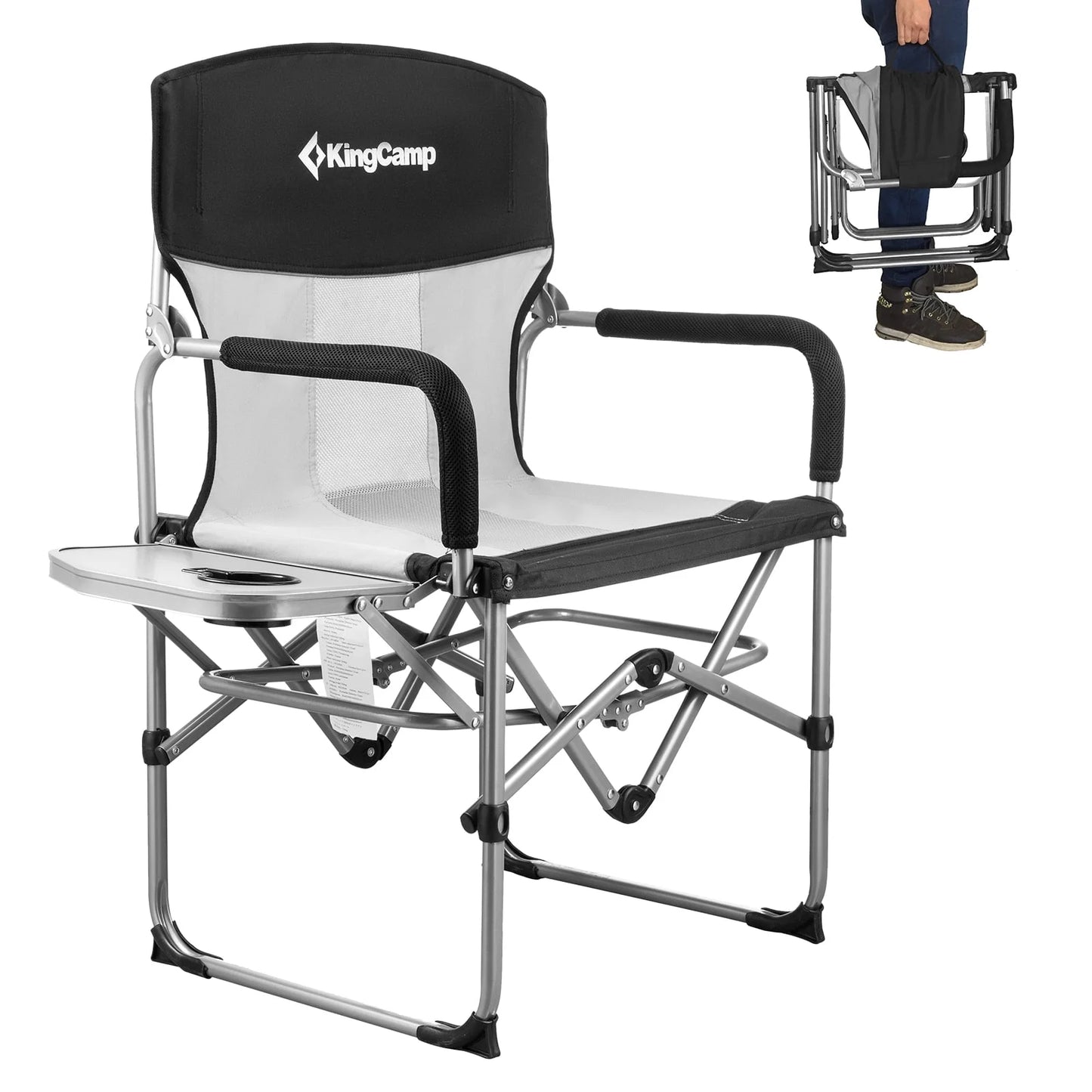 Folding Camping Chairs Heavy Duty Directors Chair with Side Table Black