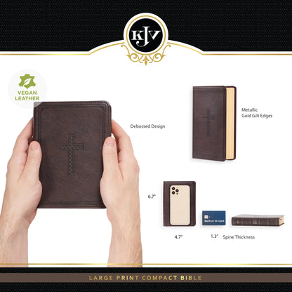 Compact Large Print KJV Holy Bible - Dark Brown Faux Leather, Red Letter Edition with Ribbon Marker