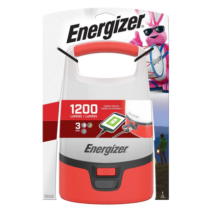 Image of the 1200 Lumens Red LED USB Lantern featuring durable construction, USB charging, and bright 360° illumination, ideal for camping, emergencies, and outdoor use, displayed on a clean white background.
