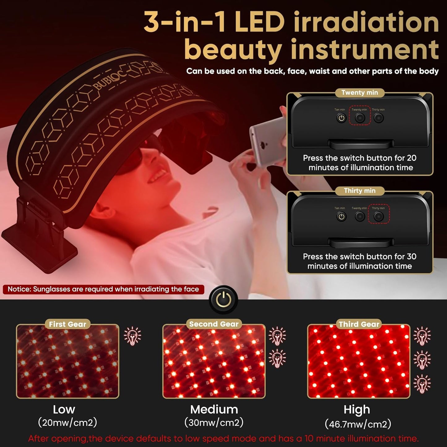 Multifunction Infrared Red Light Therapy for Body and Face, Near-Infrared 850 Red Light Therapy, Cordless, Waist, Legs and Other Parts, Adjustable in Three Levels from 10-30Min